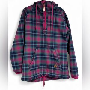 BURTON Flannorak DryRide Pink Plaid Flannel Snowboarding Hoodie Jacket Women's M